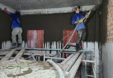 Công nghệ tô tường bằng máy phun hồ giúp tiết kiệm nhân công và giảm giá thành xây dựng
